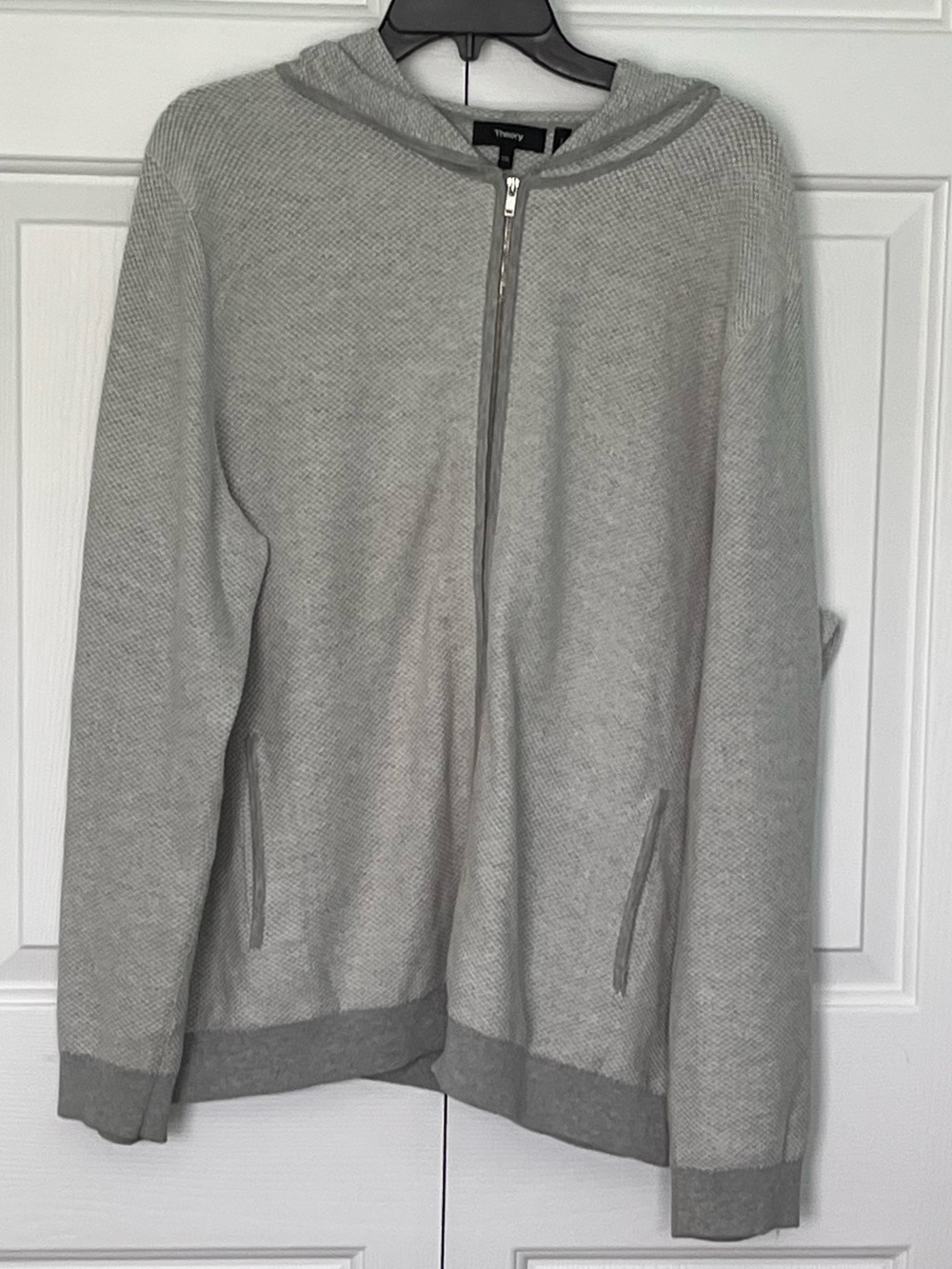 Theory Men's Lievos Breach 2 Full-Zip Knit Hoodie Cardigan Tweed Gray -Size XXL